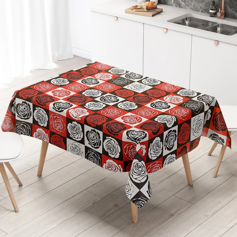 Wachstuch Tischdecke K172A Rosen Blüten rot schwarz Quadrat eckig rund oval