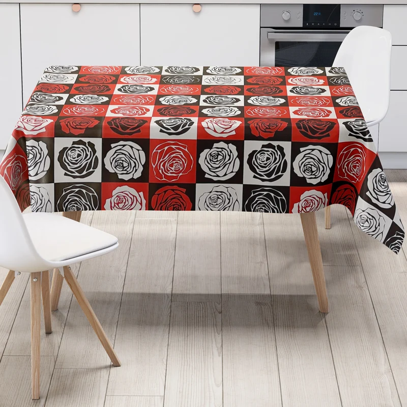 Wachstuch Tischdecke K172A Rosen Blüten rot schwarz Quadrat eckig rund oval
