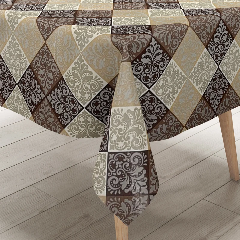 Wachstuch Tischdecke K107A modern Ornamente Quadrate beige braun eckig rund oval