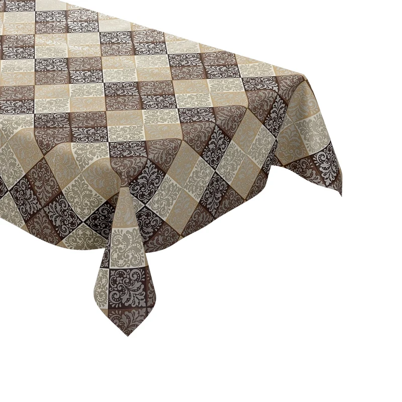 Wachstuch Tischdecke K107A modern Ornamente Quadrate beige braun eckig rund oval
