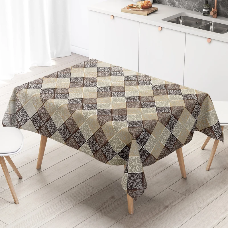 Wachstuch Tischdecke K107A modern Ornamente Quadrate beige braun eckig rund oval