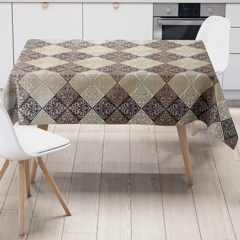 Wachstuch Tischdecke K107A modern Ornamente Quadrate beige braun eckig rund oval