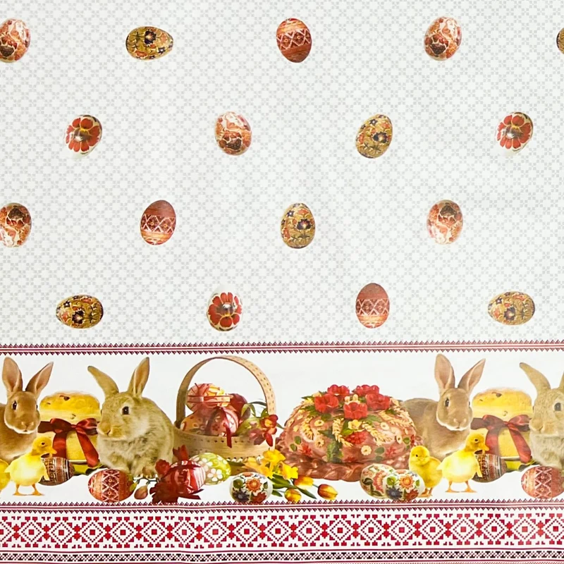 Wachstuch Tischdecke Meterware 01066-00 Ostern Osterhase Bordürenmuster eckig rund oval