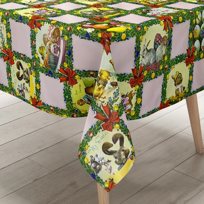 Wachstuch Tischdecke Meterware K836-7 Ostern HAPPY EASTER rosa kariert eckig rund oval