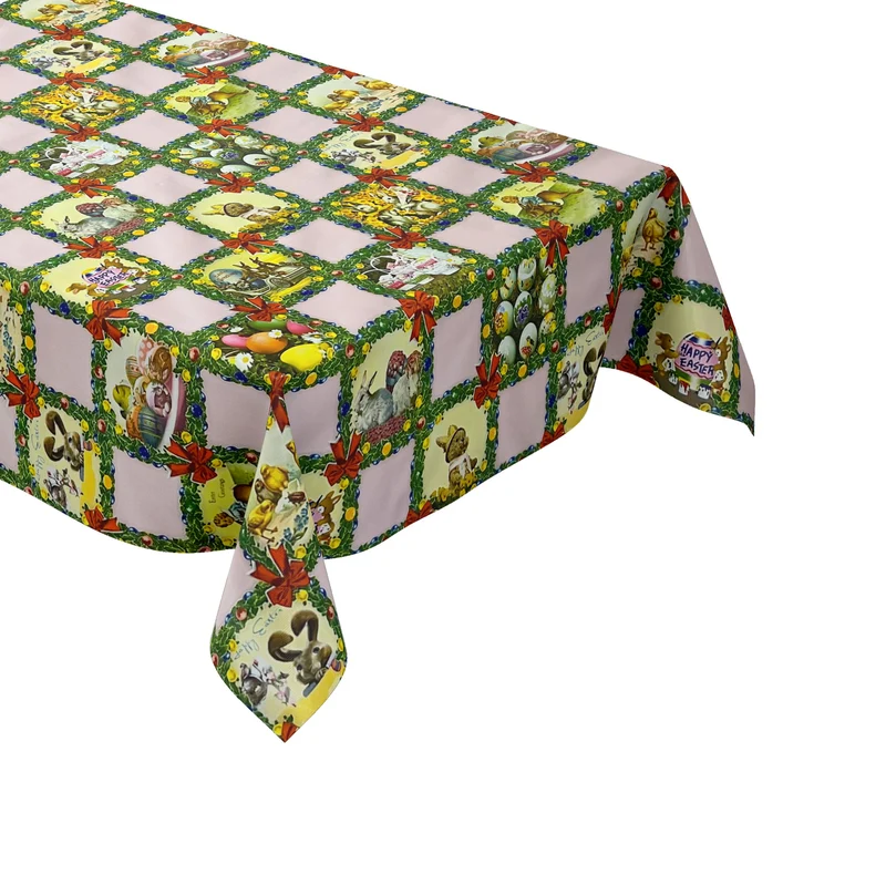 Wachstuch Tischdecke Meterware K836-7 Ostern HAPPY EASTER rosa kariert eckig rund oval