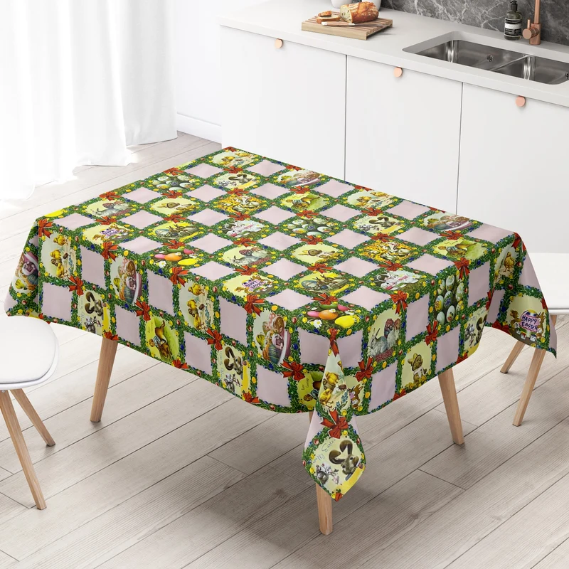 Wachstuch Tischdecke Meterware K836-7 Ostern HAPPY EASTER rosa kariert eckig rund oval