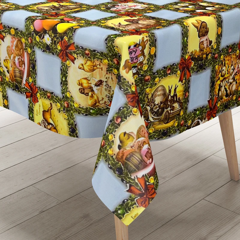 Wachstuch Tischdecke Meterware K836-4 Ostern HAPPY EASTER hellblau kariert eckig rund oval