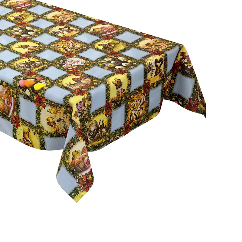 Wachstuch Tischdecke Meterware K836-4 Ostern HAPPY EASTER hellblau kariert eckig rund oval