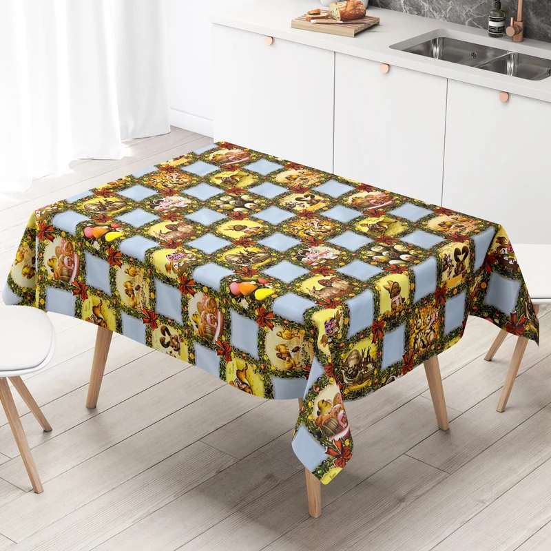 Wachstuch Tischdecke Meterware K836-4 Ostern HAPPY EASTER hellblau kariert eckig rund oval