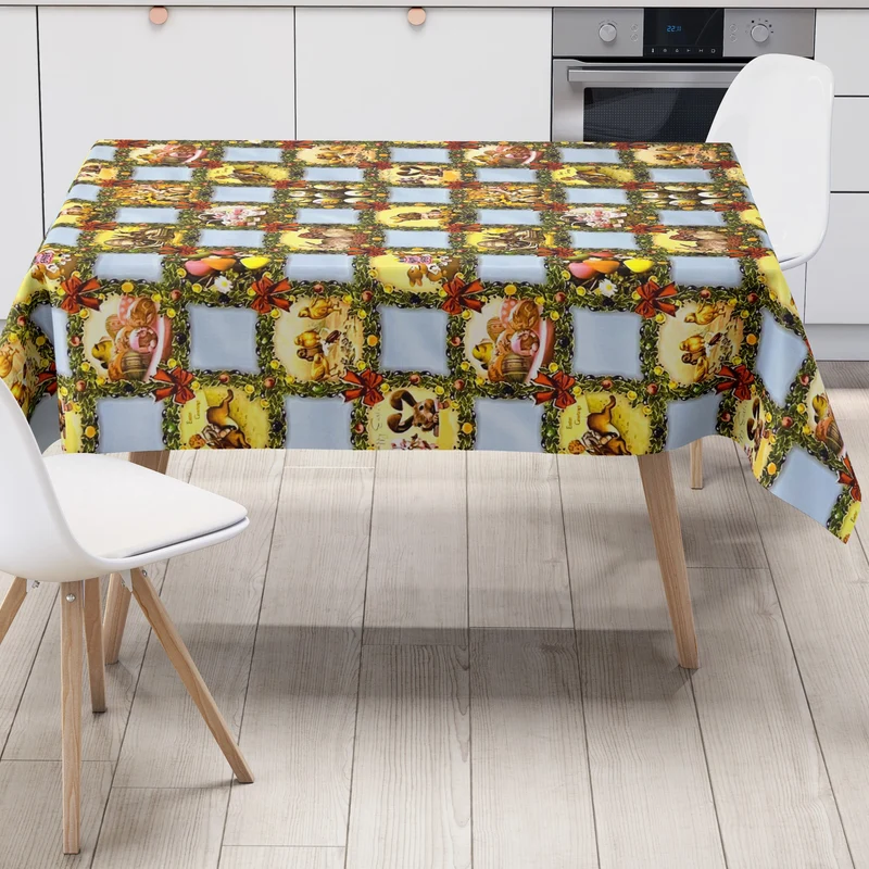 Wachstuch Tischdecke Meterware K836-4 Ostern HAPPY EASTER hellblau kariert eckig rund oval