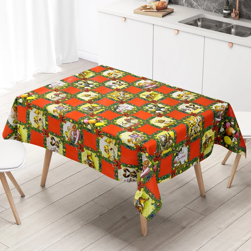 Wachstuch Tischdecke Meterware K836-2 Ostern HAPPY EASTER rot kariert eckig rund oval