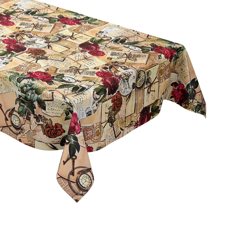 Wachstuch Tischdecke Meterware K122A Rosen Postkarten Taschenuhr eckig rund oval