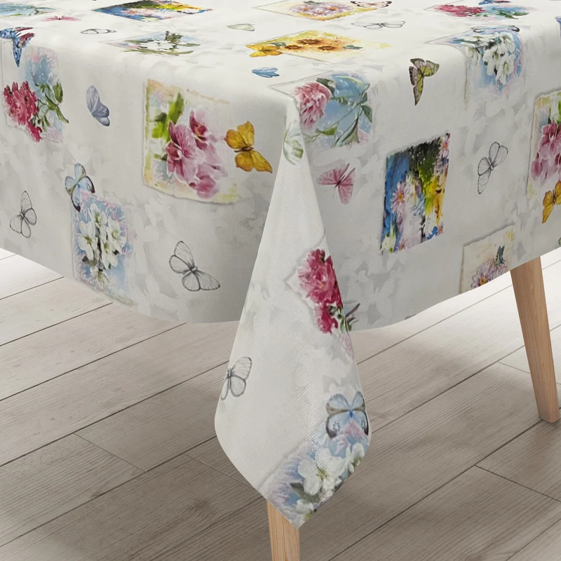 Wachstuch Tischdecke 06171-01 Blumen Blüten Schmetterlinge abwaschbar Meterware eckig rund oval