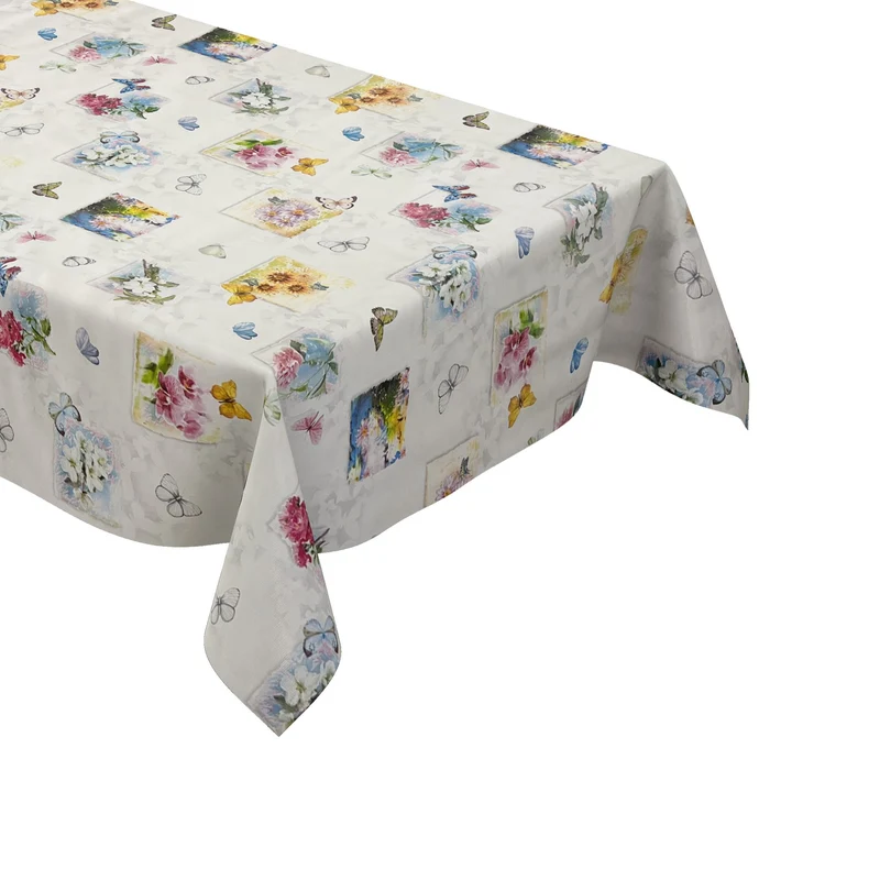 Wachstuch Tischdecke 06171-01 Blumen Blüten Schmetterlinge abwaschbar Meterware eckig rund oval