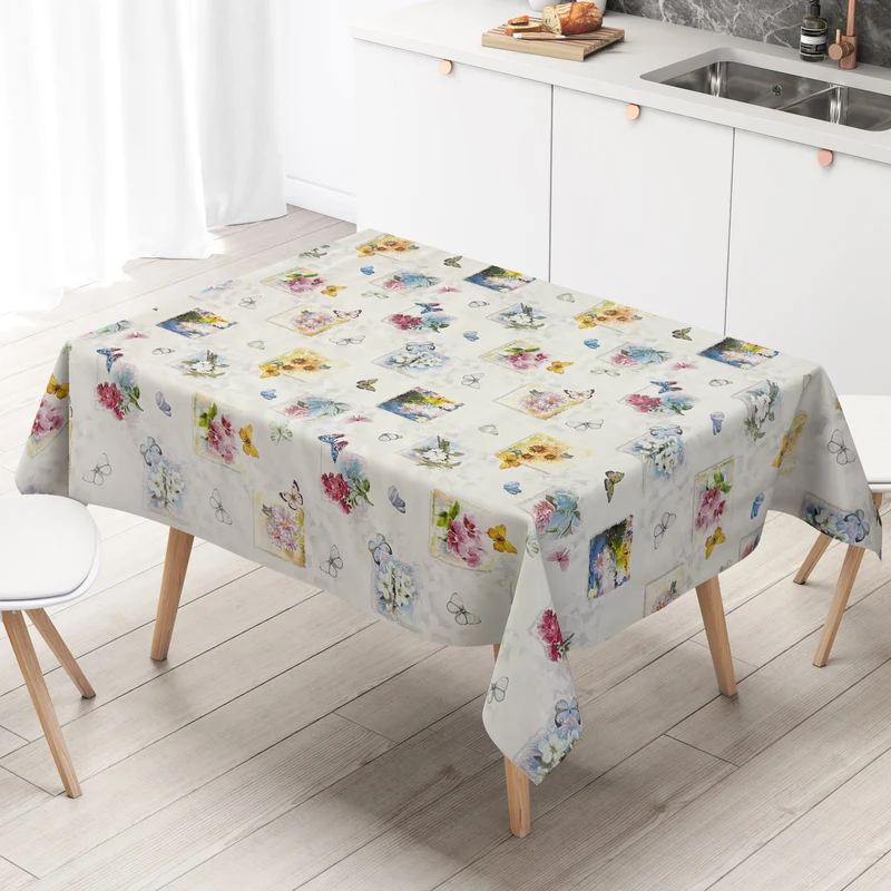 Wachstuch Tischdecke 06171-01 Blumen Blüten Schmetterlinge abwaschbar Meterware eckig rund oval