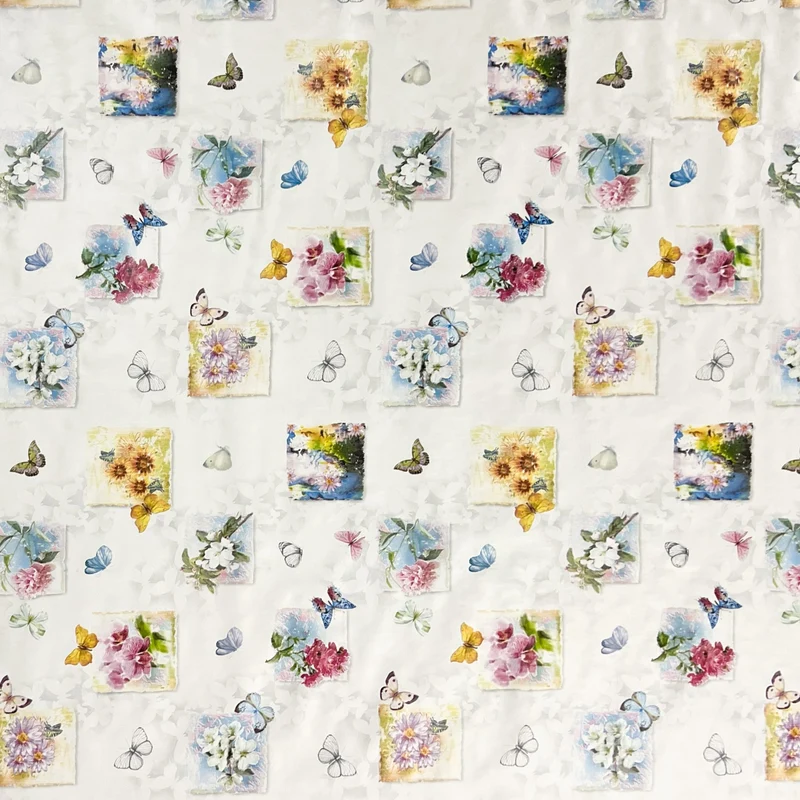 Wachstuch Tischdecke 06171-01 Blumen Blüten Schmetterlinge abwaschbar Meterware eckig rund oval