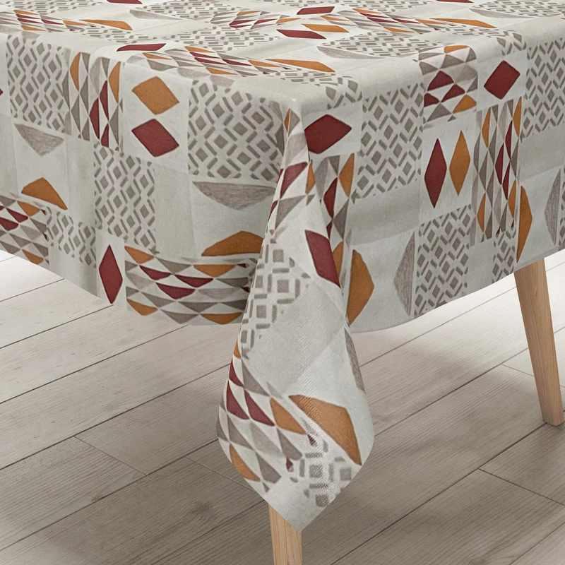 Wachstuch Wachstuchtischdecke 01571-01 Dreieck Geometrie retro orange rot eckig rund oval abwischbar