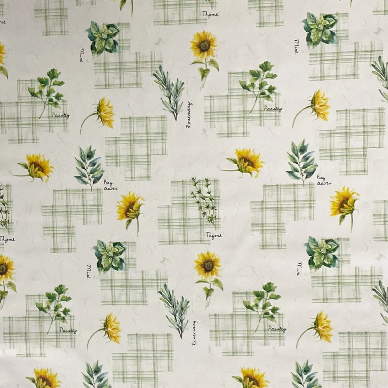 Wachstuch Tischdecke abwischbar geprägt P3034-1 Kräuter Sonnenblumen grün-kariert eckig rund oval