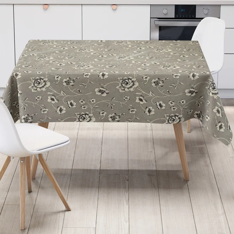 Wachstuch Tischdecke 01635-03 Rosenranken auf grau Elegant Barock eckig rund oval abwischbar