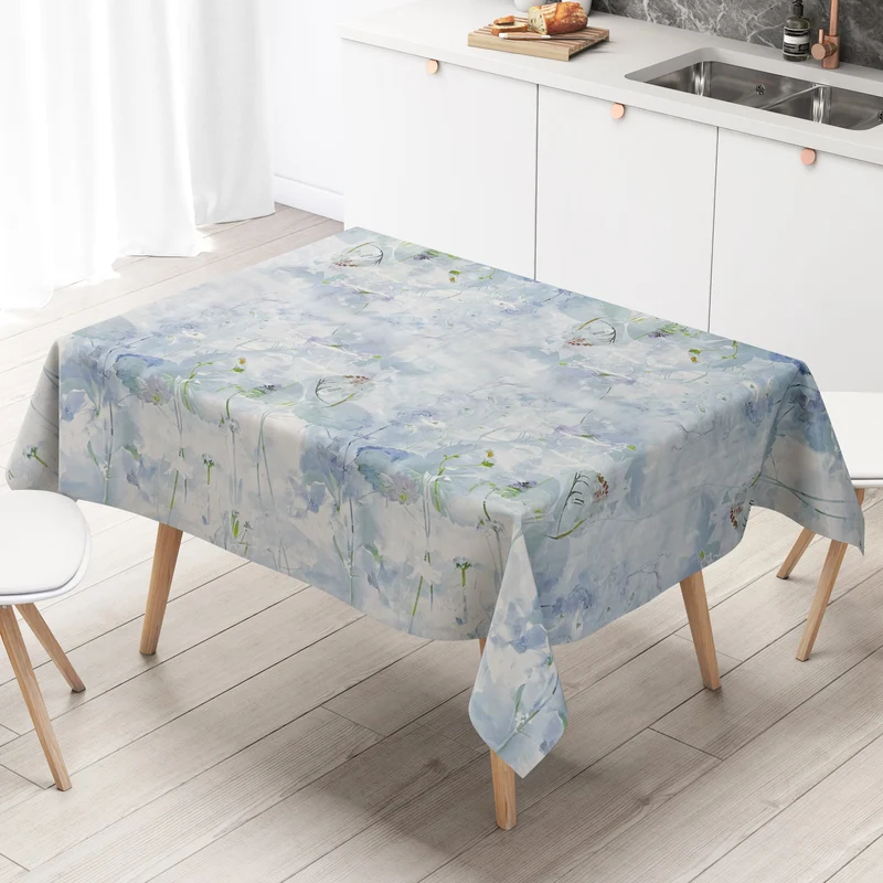 Wachstuch Tischdecke Bordürenmuster K-BE4228 Eisblumen Blüten auf hellblau eckig rund oval