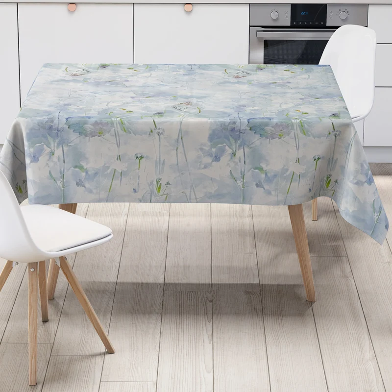 Wachstuch Tischdecke Bordürenmuster K-BE4228 Eisblumen Blüten auf hellblau eckig rund oval