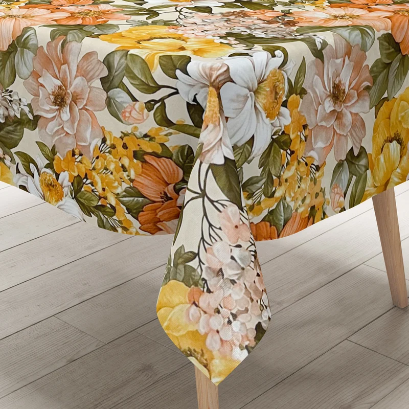 Wachstuch Tischdecke 01629-03 Blüten Blumenmeer auf beige eckig rund oval