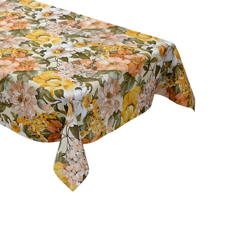 Wachstuch Tischdecke 01629-03 Blüten Blumenmeer auf beige eckig rund oval