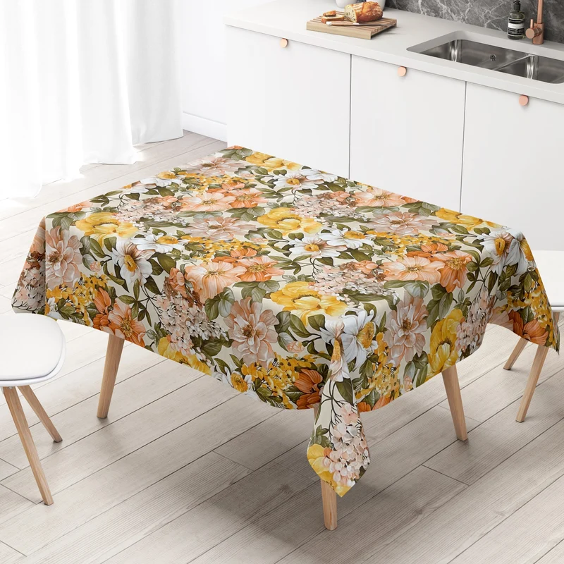 Wachstuch Tischdecke 01629-03 Blüten Blumenmeer auf beige eckig rund oval