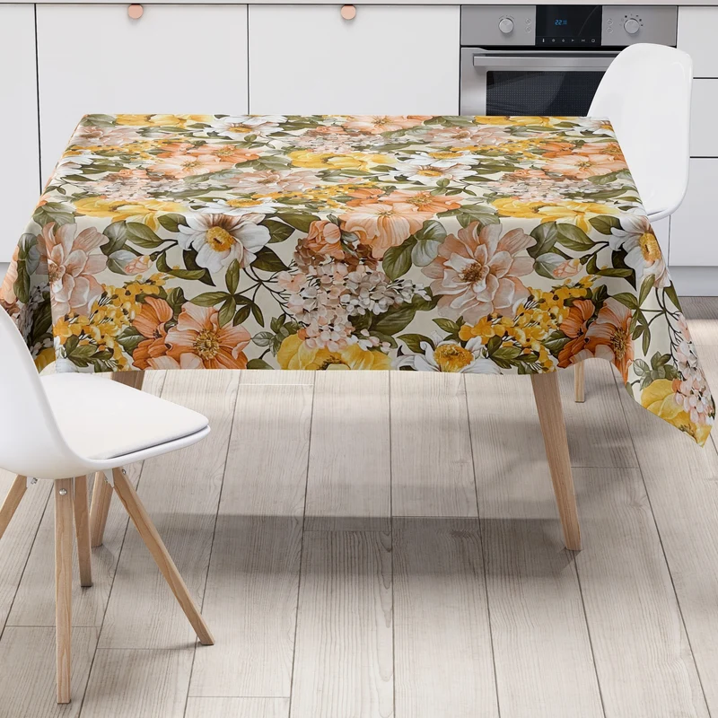 Wachstuch Tischdecke 01629-03 Blüten Blumenmeer auf beige eckig rund oval