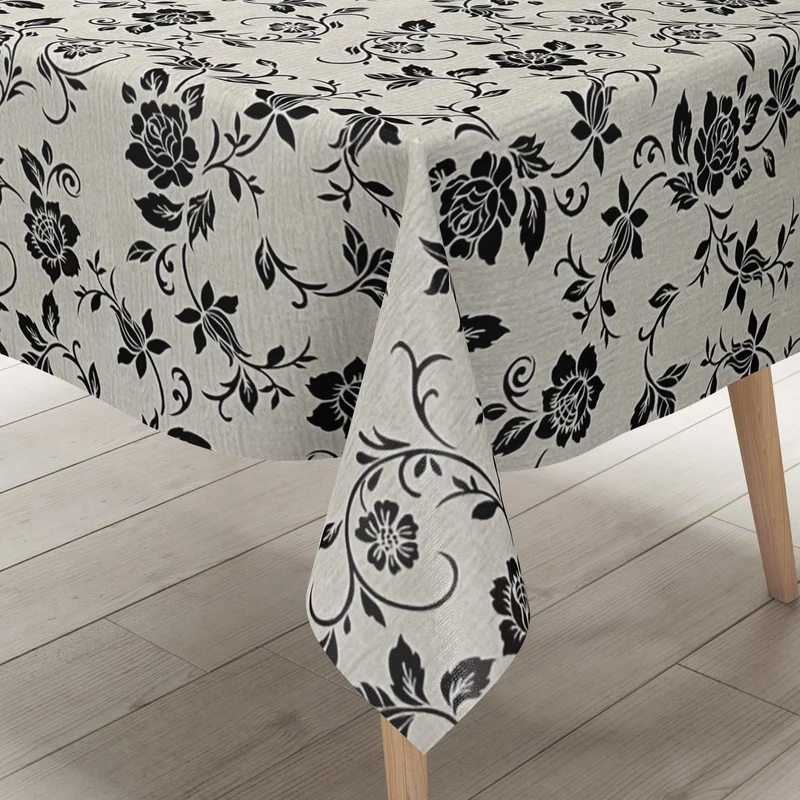 Wachstuch Tischdecke 01536-03 Blumenranken auf grau floral Elegant Barock eckig rund oval
