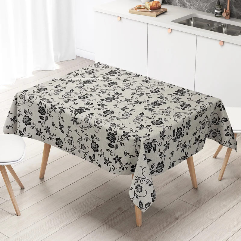 Wachstuch Tischdecke 01536-03 Blumenranken auf grau floral Elegant Barock eckig rund oval