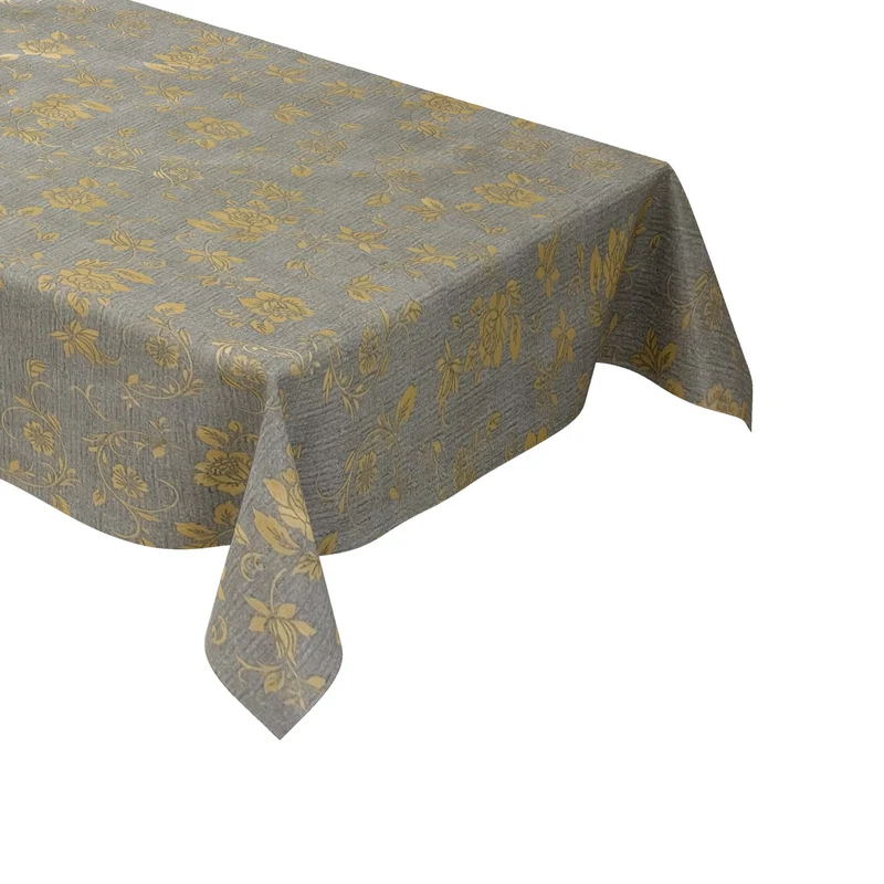 Wachstuch Tischdecke 01536-01 goldene Blumenranken auf grau floral Elegant Barock eckig rund oval