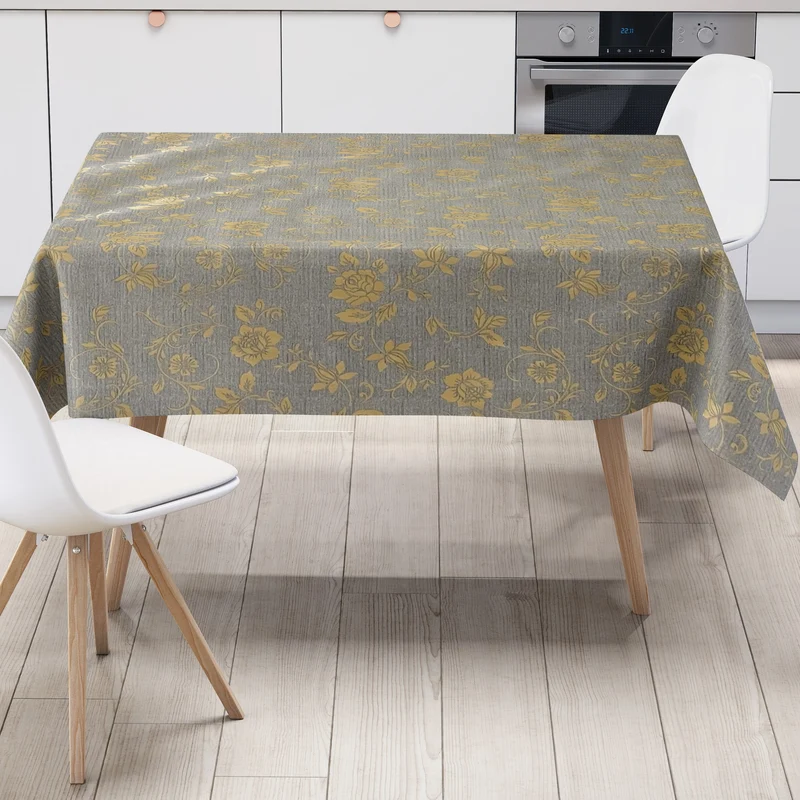 Wachstuch Tischdecke 01536-01 goldene Blumenranken auf grau floral Elegant Barock eckig rund oval
