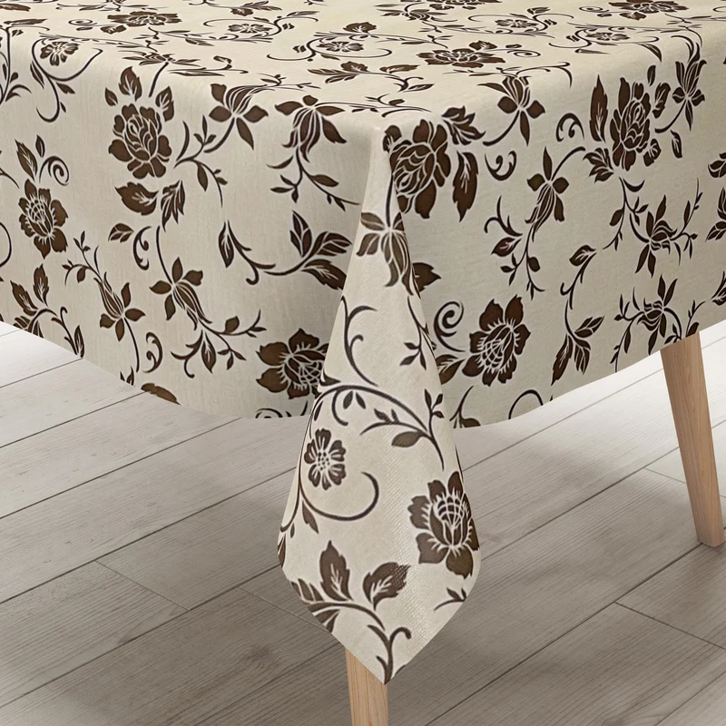 Wachstuch Tischdecke 01536-05 bronzefarbene Blumenranken auf beige floral Elegant Barock eckig rund oval