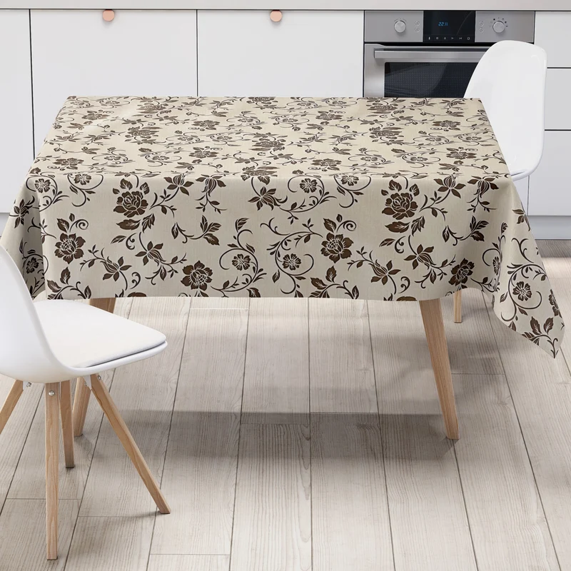 Wachstuch Tischdecke 01536-05 bronzefarbene Blumenranken auf beige floral Elegant Barock eckig rund oval