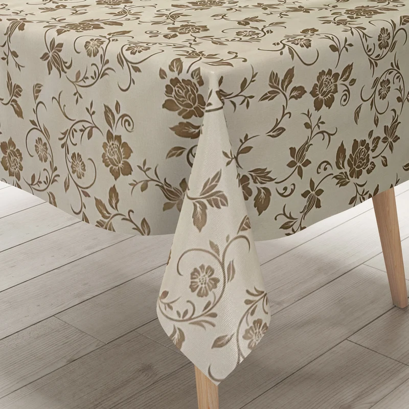 Wachstuch Tischdecke 01536-02 goldene Blumenranken auf beige floral Elegant Barock eckig rund oval