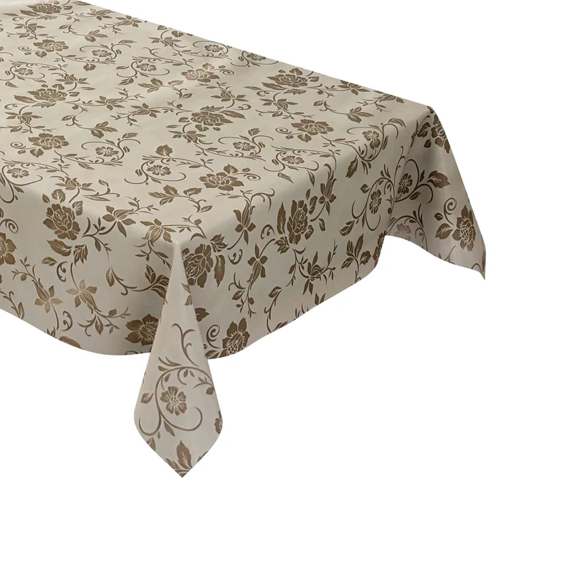 Wachstuch Tischdecke 01536-02 goldene Blumenranken auf beige floral Elegant Barock eckig rund oval