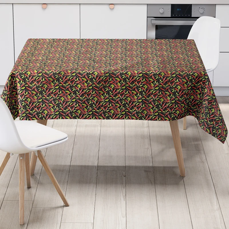 Wachstuch Tischdecke 06190-01 Peperoni Küche schwarz eckig rund oval