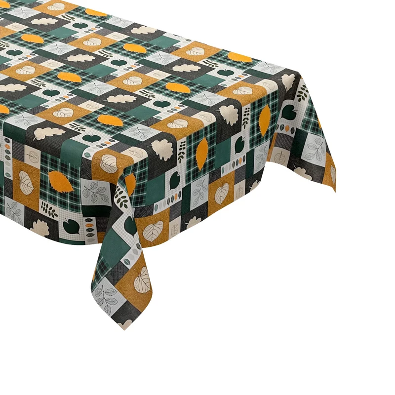 Wachstuch Tischdecke 01551-01 kariert Laub Blätter Herbst Meterware eckig rund oval