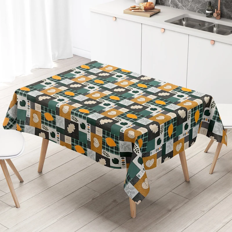 Wachstuch Tischdecke 01551-01 kariert Laub Blätter Herbst Meterware eckig rund oval