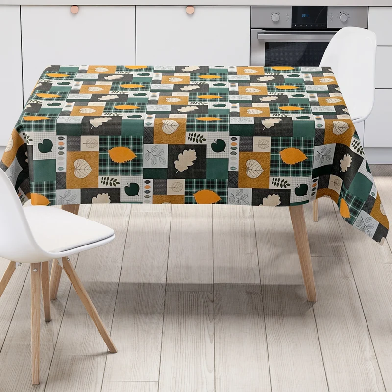 Wachstuch Tischdecke 01551-01 kariert Laub Blätter Herbst Meterware eckig rund oval