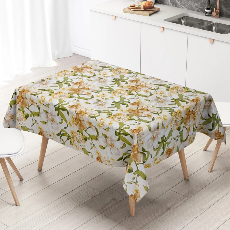 Wachstuch Tischdecke 01446-02 Lilien Blumen floral Meterware beige eckig rund oval