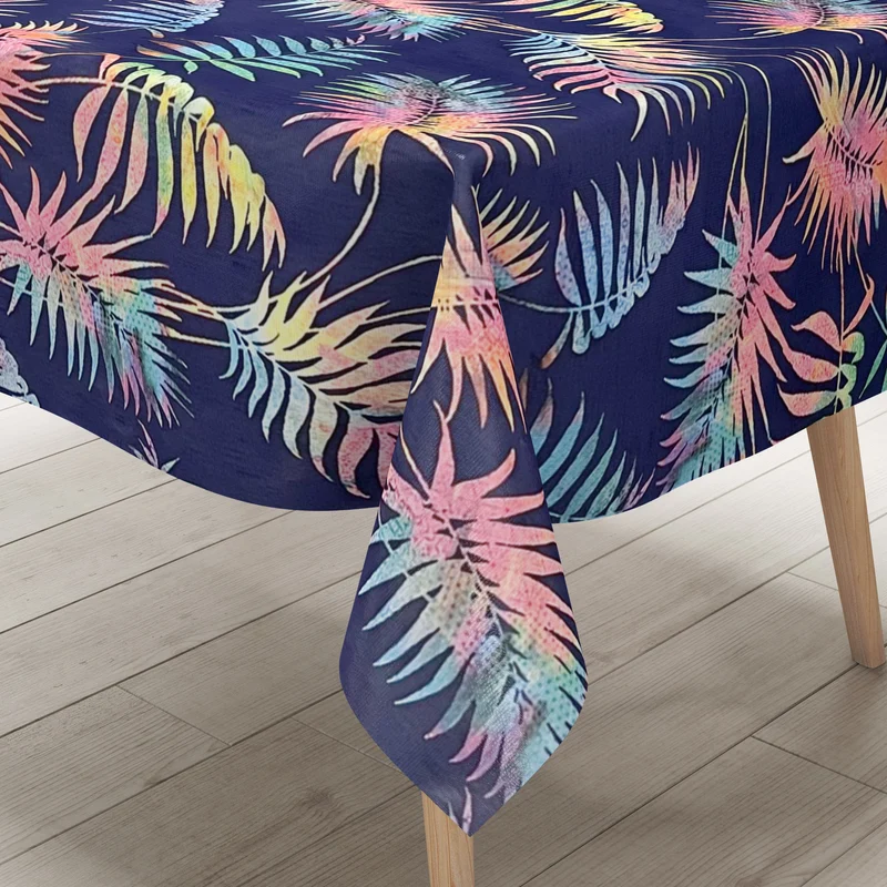 Wachstuch Tischdecke 06243-01 Dschungel Monstera Palmen dunkelblau eckig rund oval
