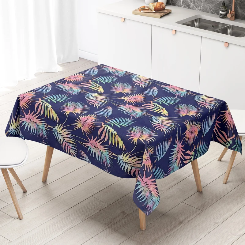 Wachstuch Tischdecke 06243-01 Dschungel Monstera Palmen dunkelblau eckig rund oval