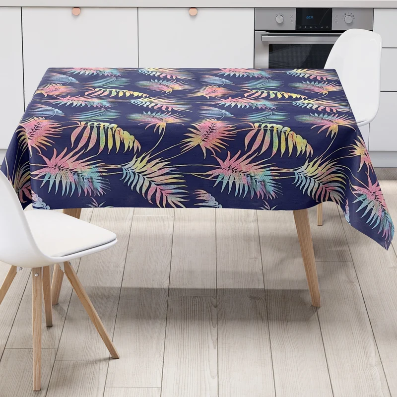 Wachstuch Tischdecke 06243-01 Dschungel Monstera Palmen dunkelblau eckig rund oval