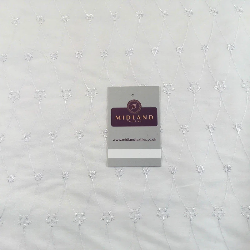 White Broderie Anglais Floral Polycotton dress fabric 45" M767 Mtex
