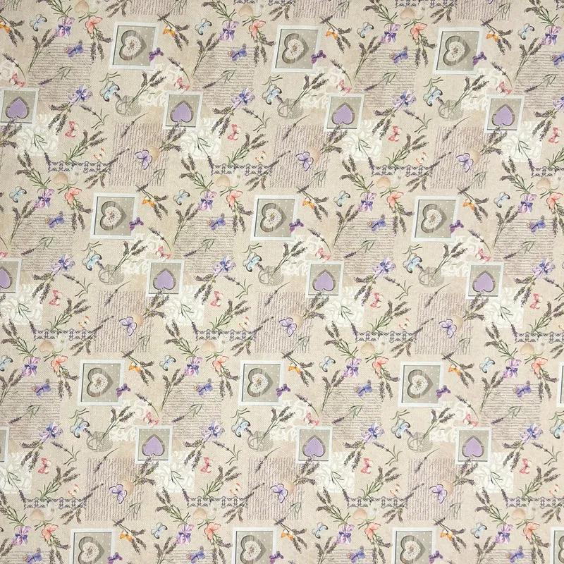Jacquard Tischdecke aus beschichteter Baumwolle mit Fleckenschutz AGRES Lavendel Schmetterling Herz eckig rund oval