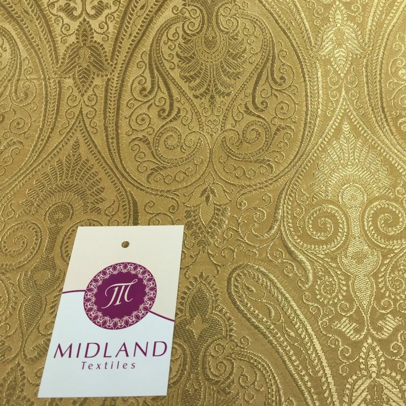 Ornamental paisley gold metallic print Indian banarsi Brocade fabric M246 Mtex