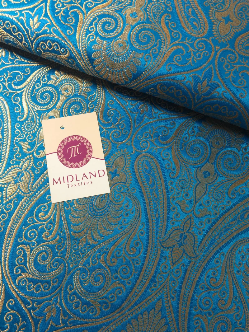 Ornamental paisley gold metallic print Indian banarsi Brocade fabric M246 Mtex