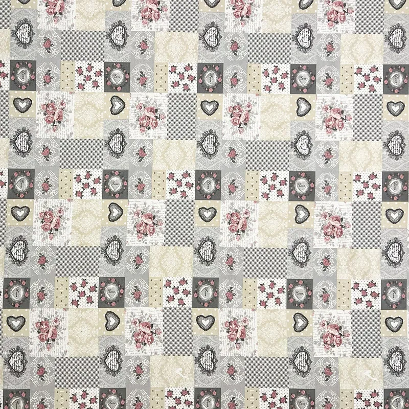 Jacquard Tischdecke aus beschichteter Baumwolle mit Fleckenschutz LIA LOVE Rosen Patchwork eckig rund oval